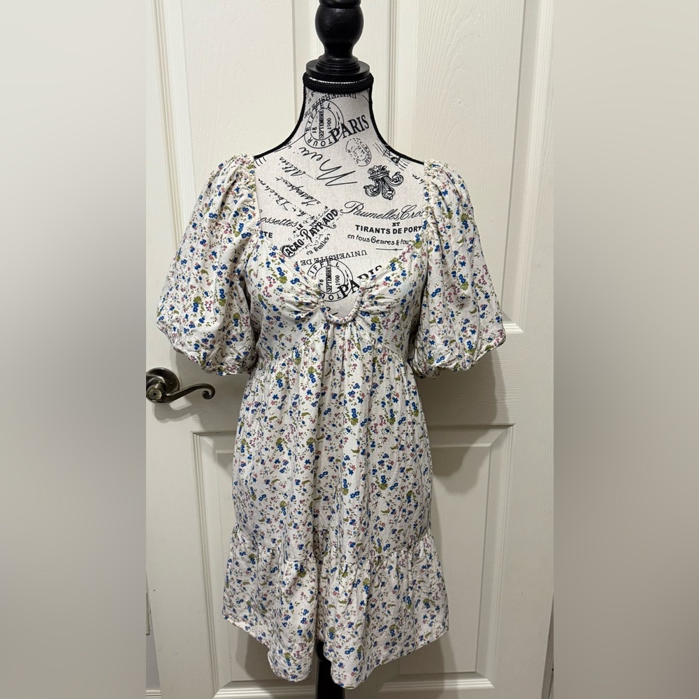 Sim & Sam Floral High Low Sundress with Puff Sleeves